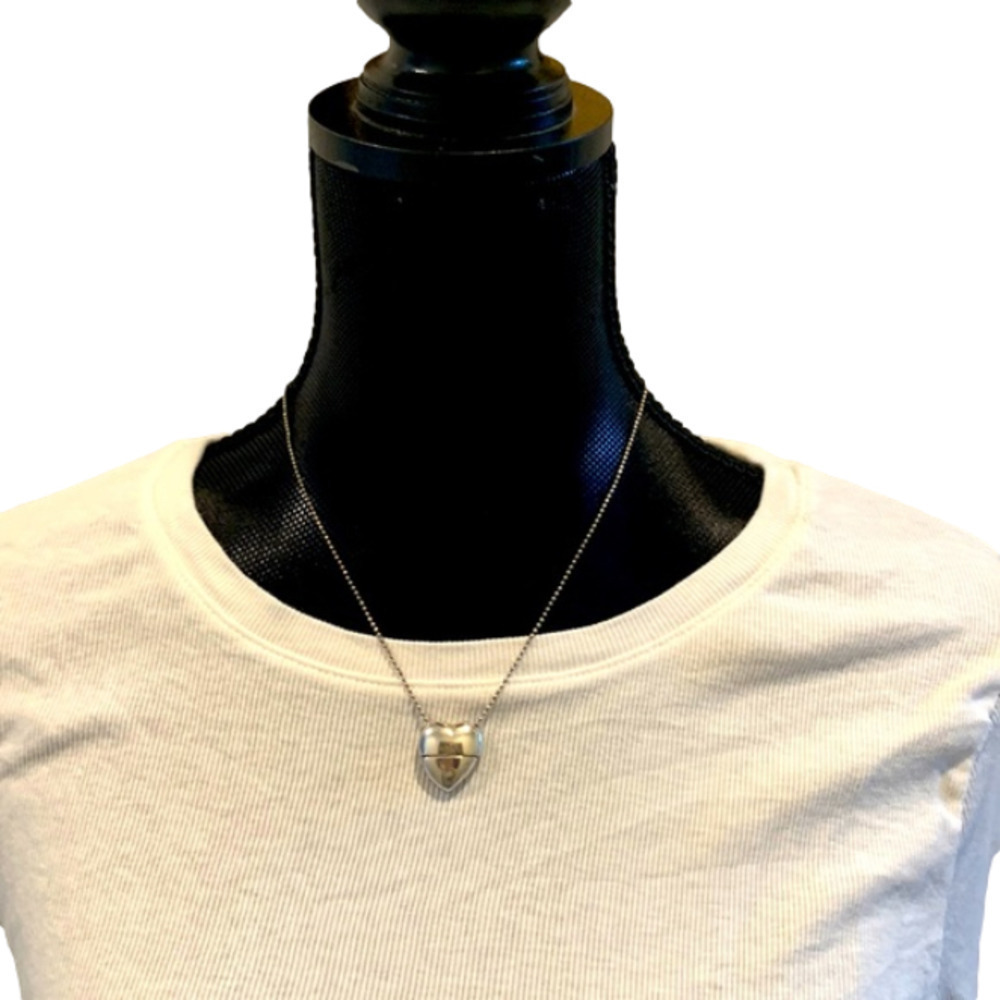 SILVER Tone Heart Necklace on Beaded Chain - Picture 2 of 5